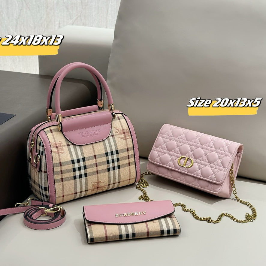 Women's High-End Plaid Bag Three-Piece Set