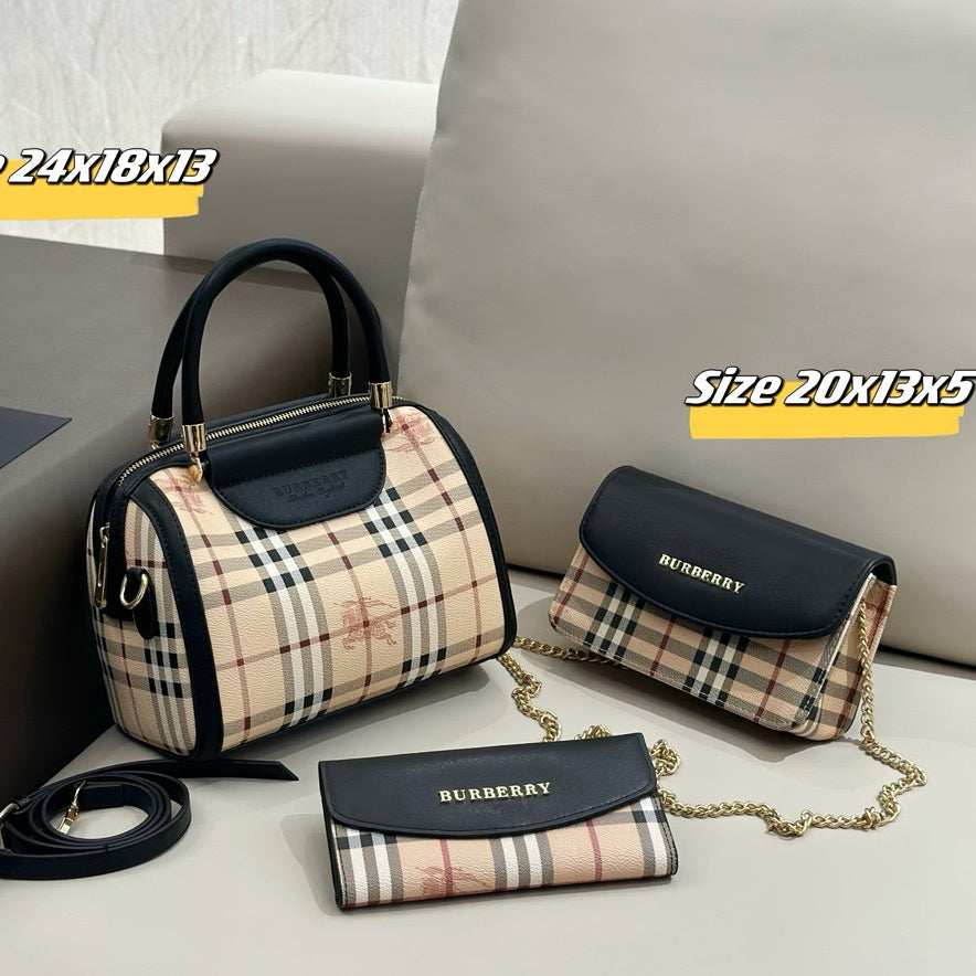 Women's High-End Plaid Bag Three-Piece Set