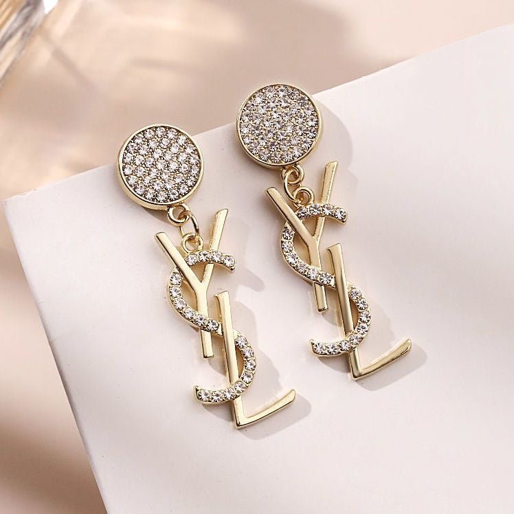 Women's Fashion Letter Rhinestone Earrings - najeste